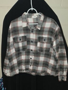 Maurices Plaid Button-Down Shirt in Olive, White, and Black